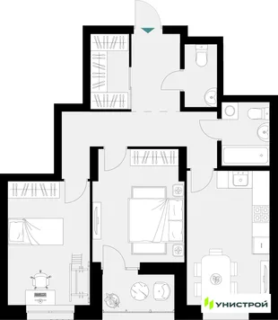 Планировка 2-комн. квартира, 66.82 м² ЖК «Уникум на Амирхана»