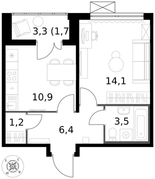 Квартира 1-комн. квартира, 37.8 м² ЖК «1-й Ленинградский» Фото 1 Квартира 1-комн. квартира, 37.8 м² ЖК «1-й Ленинградский» Фото 1