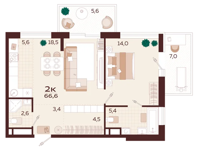 Планировка 2-комн. квартира, 66.6 м² ЖК «Роялта» Планировка 2-комн. квартира, 66.6 м² ЖК «Роялта»