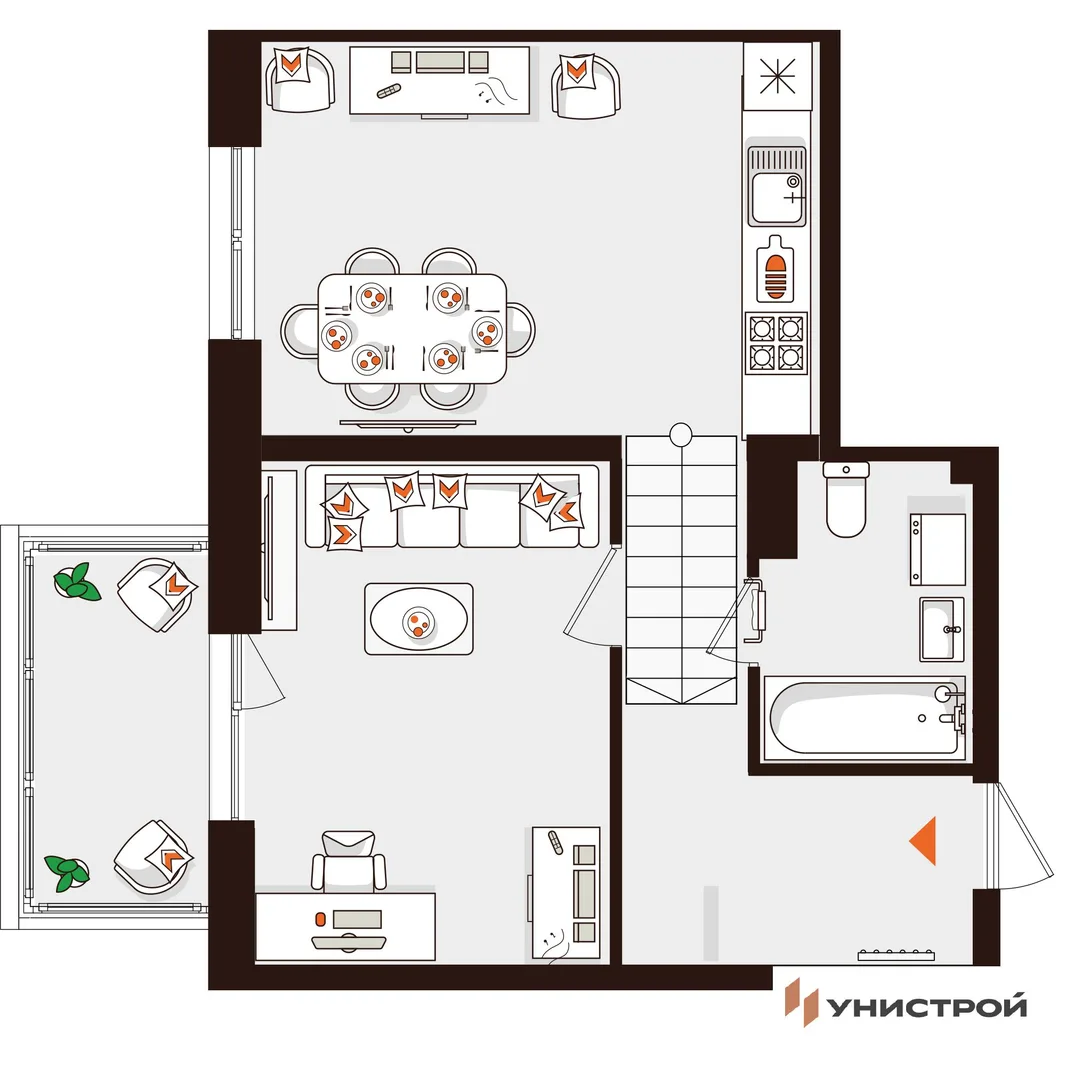 Планировка 1-комн. квартира, 41.77 м² ЖК «Лисино»