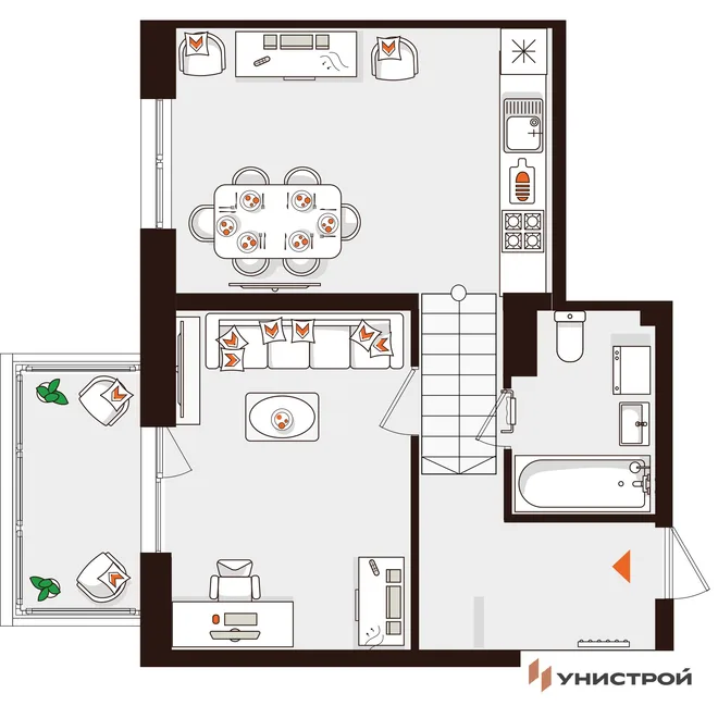 Планировка 1-комн. квартира, 41.77 м² ЖК «Лисино» Планировка 1-комн. квартира, 41.77 м² ЖК «Лисино»