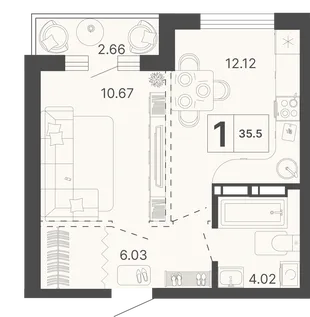 Планировка 1-комн. квартира, 35.5 м² ЖК «Светский лес»