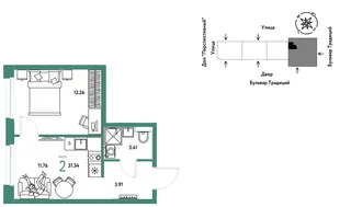 Планировка 2-комн. квартира, 31.34 м² ЖК «Микрорайон Домашний»