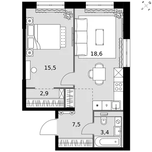 Квартира 1-комн. квартира, 47.9 м² ЖК «Фриссон» Фото 1 Квартира 1-комн. квартира, 47.9 м² ЖК «Фриссон» Фото 1