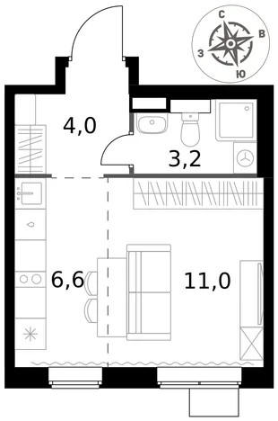 Квартира Студия, 24.8 м² ЖК «1-й Химкинский» Фото 1