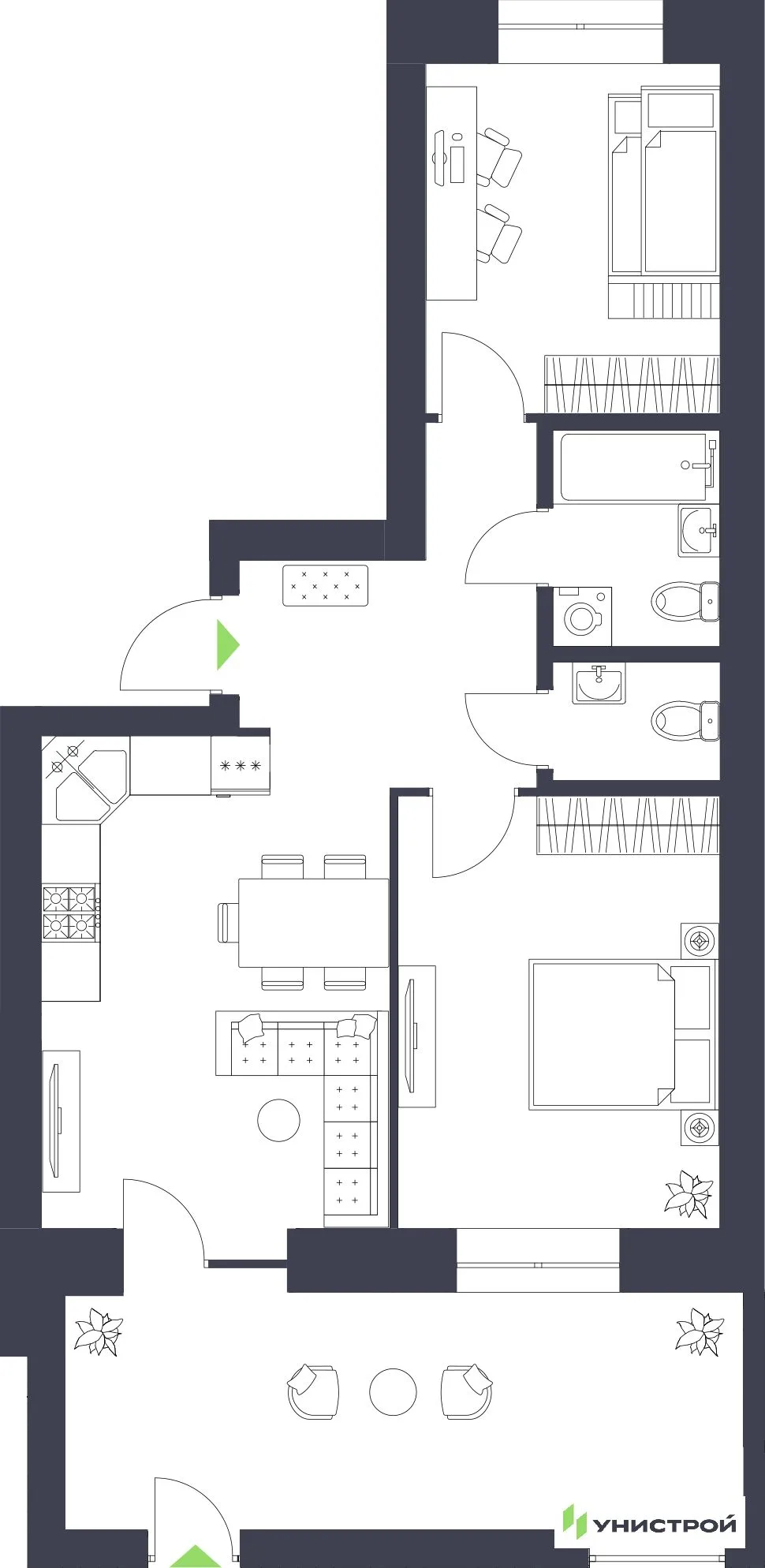 Планировка 2-комн. квартира, 61.62 м² ЖК «Царёво City»