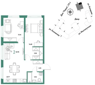 Планировка 2-комн. квартира, 66.96 м² ЖК «Страна.Парковая»