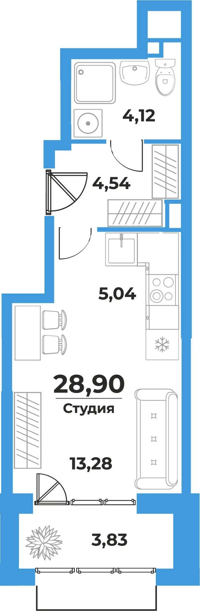 Планировка Студия, 28.9 м² ЖК «На семи холмах» Планировка Студия, 28.9 м² ЖК «На семи холмах»