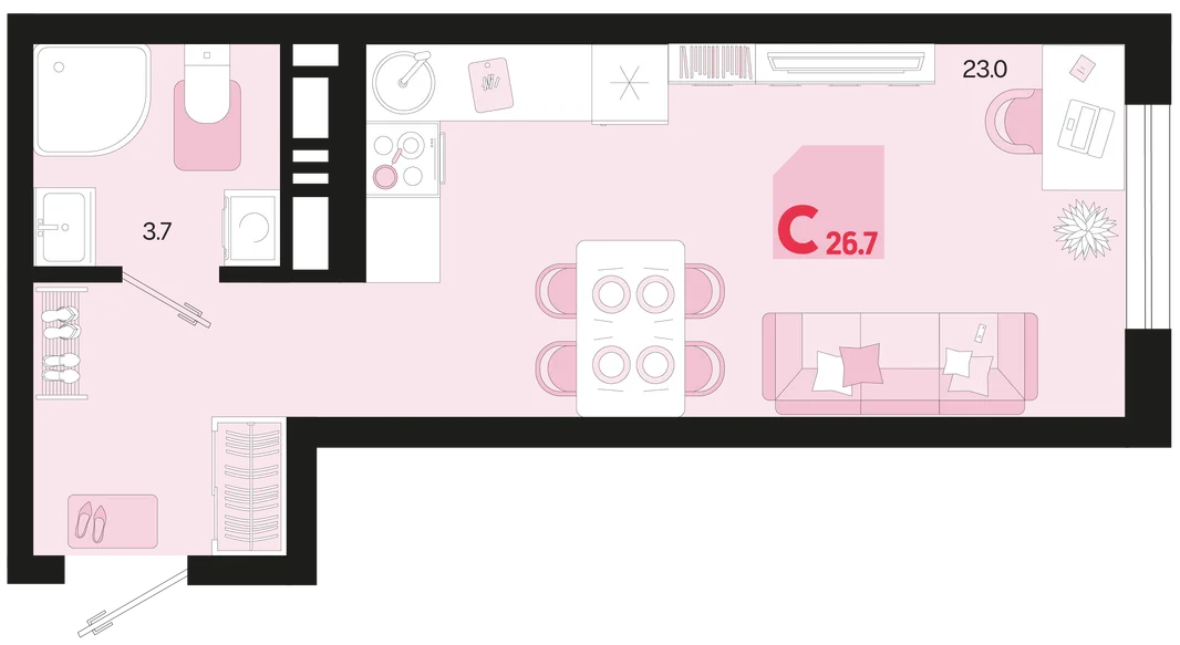 Планировка Студия, 26.7 м² ЖК «Первое место»