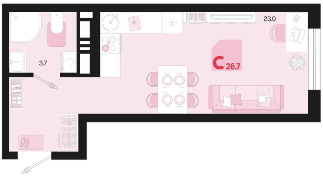 Планировка Студия, 26.7 м² ЖК «Первое место» Планировка Студия, 26.7 м² ЖК «Первое место»