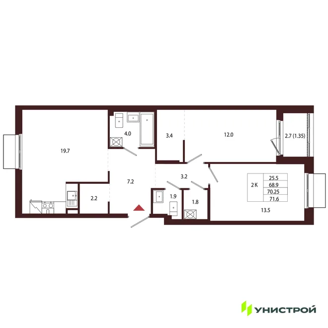 Планировка 2-комн. квартира, 70.25 м² ЖК «Лисино» Планировка 2-комн. квартира, 70.25 м² ЖК «Лисино»