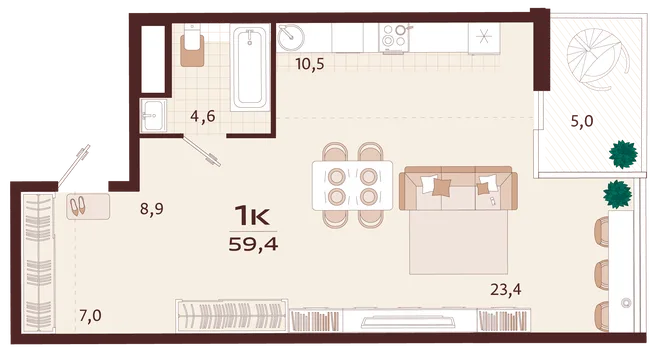 Планировка 1-комн. квартира, 59.4 м² ЖК «Роялта» Планировка 1-комн. квартира, 59.4 м² ЖК «Роялта»