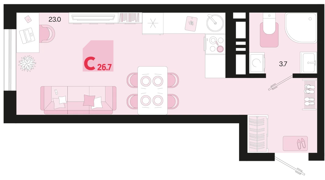 Планировка Студия, 26.7 м² ЖК «Первое место»
