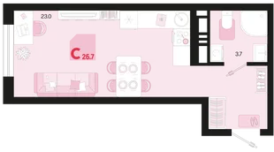 Планировка Студия, 26.7 м² ЖК «Первое место»