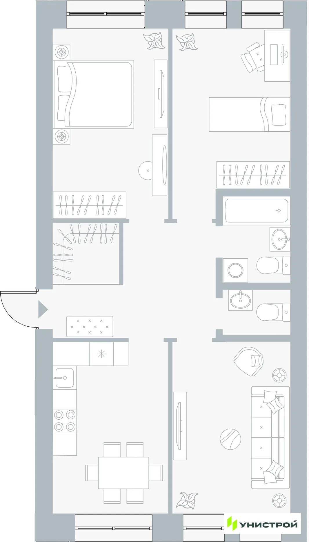 Планировка 3-комн. квартира, 70.05 м² ЖК «Причал»