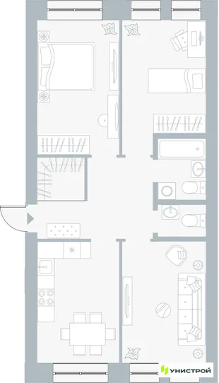 Планировка 3-комн. квартира, 70.05 м² ЖК «Причал»