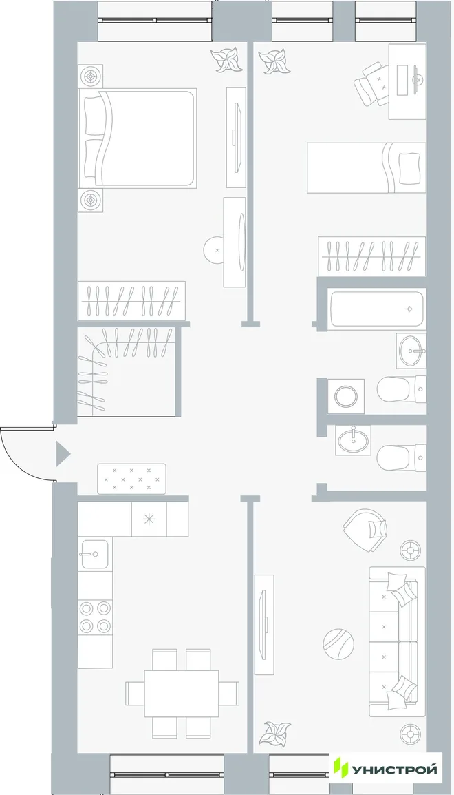 Планировка 3-комн. квартира, 70.61 м² ЖК «Причал» Планировка 3-комн. квартира, 70.61 м² ЖК «Причал»
