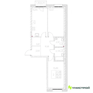 Планировка 2-комн. квартира, 68.9 м² ЖК «Statum»