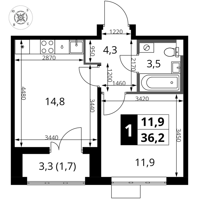 Планировка 1-комн. квартира, 36.2 м² ЖК «1-й Шереметьевский» Планировка 1-комн. квартира, 36.2 м² ЖК «1-й Шереметьевский»