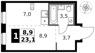 Квартира Студия, 23.7 м² ЖК «1-й Ясеневский» Фото 1