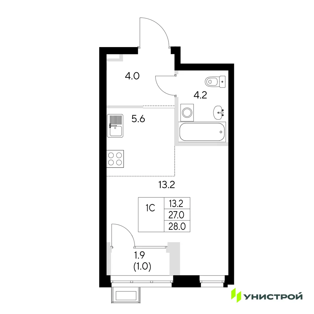 Планировка 1-комн. квартира, 28 м² ЖК «Стадиум»