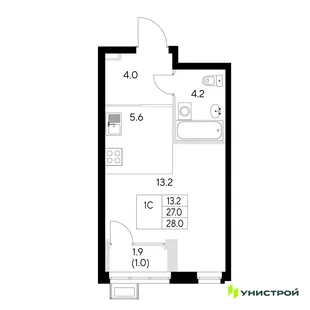 Планировка 1-комн. квартира, 28 м² ЖК «Стадиум»