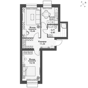 Квартира 2-комн. квартира, 57.4 м² ЖК «ФоРест» Фото 1 Квартира 2-комн. квартира, 57.4 м² ЖК «ФоРест» Фото 1