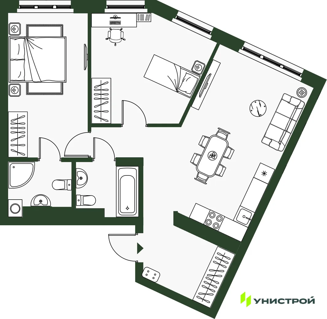 Планировка 2-комн. квартира, 62.39 м² ЖК «Парковый квартал 2.0»