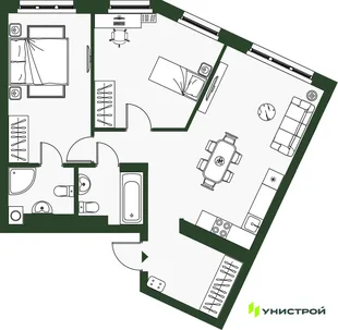 Планировка 2-комн. квартира, 62.39 м² ЖК «Парковый квартал 2.0»