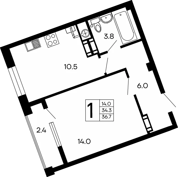 Планировка 1-комн. квартира, 36.7 м² ЖК «Семейный»