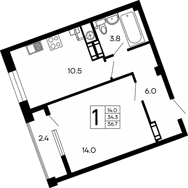 Планировка 1-комн. квартира, 36.7 м² ЖК «Семейный» Планировка 1-комн. квартира, 36.7 м² ЖК «Семейный»