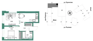 Планировка 2-комн. квартира, 39.4 м² ЖК «Остров-сад»