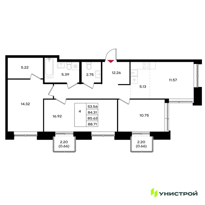 Планировка 4-комн. квартира, 85.63 м² ЖК «Уникум на Энгельса» Планировка 4-комн. квартира, 85.63 м² ЖК «Уникум на Энгельса»