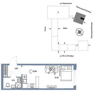 Планировка Студия, 29.88 м² ЖК «Сердце Сибири»
