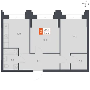Квартира 2-комн. квартира, 54.4 м² ЖК «Флабеллум» Фото 1