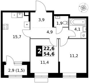 Квартира 2-комн. квартира, 54.6 м² ЖК «1-й Измайловский» Фото 1 Квартира 2-комн. квартира, 54.6 м² ЖК «1-й Измайловский» Фото 1