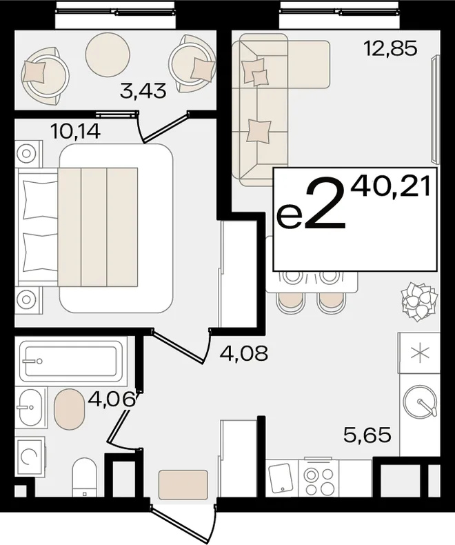 Планировка 2-комн. квартира, 40.21 м² ЖК «Патрики»