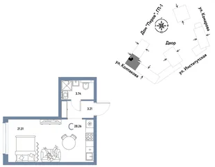 Планировка Студия, 28.26 м² ЖК «Страна.Парковая»