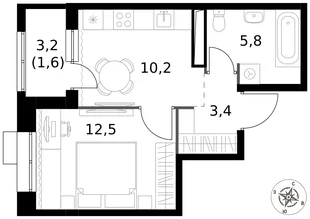 Квартира 1-комн. квартира, 33.5 м² ЖК «1-й Саларьевский» Фото 1 Квартира 1-комн. квартира, 33.5 м² ЖК «1-й Саларьевский» Фото 1