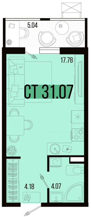 Планировка Студия, 28.55 м² ЖК «Цветной бульвар»