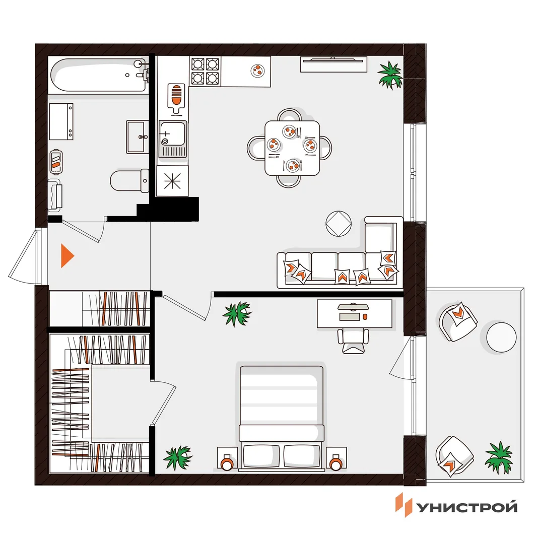 Планировка 1-комн. квартира, 42.86 м² ЖК «Лисино»
