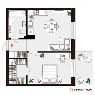 Планировка 1-комн. квартира, 42.86 м² ЖК «Лисино»