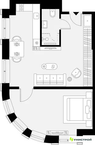 Планировка 1-комн. квартира, 47.24 м² ЖК «YES Горки»