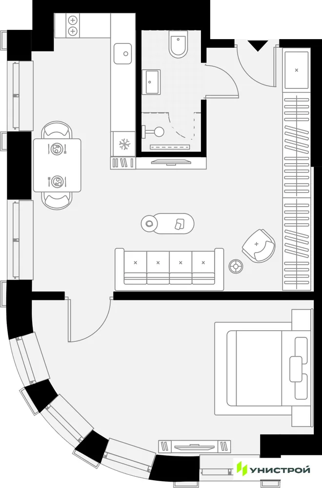 Планировка 1-комн. квартира, 47.24 м² ЖК «YES Горки» Планировка 1-комн. квартира, 47.24 м² ЖК «YES Горки»