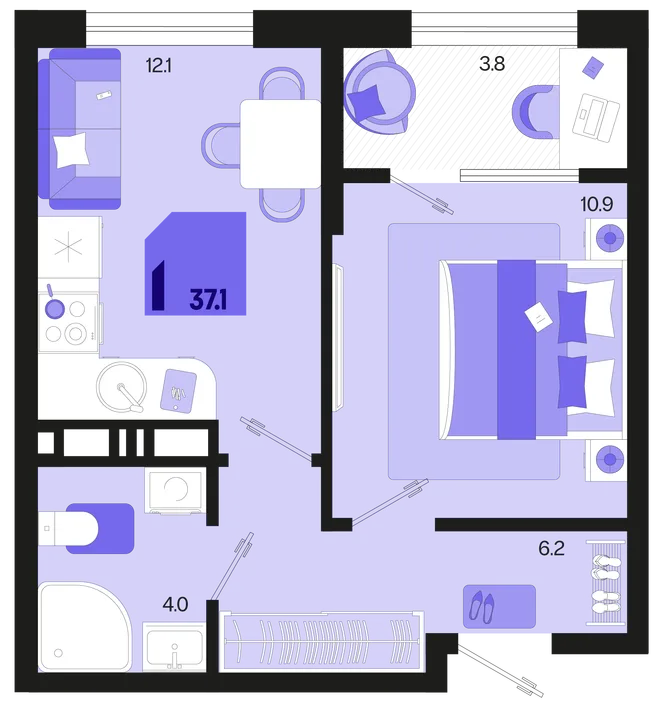 Планировка 1-комн. квартира, 37.1 м² ЖК «Первое место» Планировка 1-комн. квартира, 37.1 м² ЖК «Первое место»