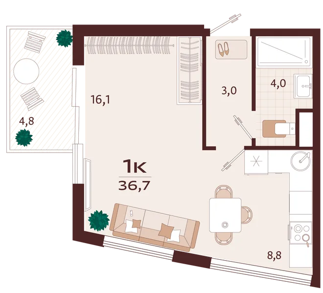 Планировка 1-комн. квартира, 36.7 м² ЖК «Роялта» Планировка 1-комн. квартира, 36.7 м² ЖК «Роялта»