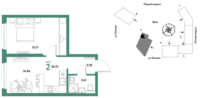 Планировка 2-комн. квартира, 36.72 м² ЖК «Сибирский сад» Планировка 2-комн. квартира, 36.72 м² ЖК «Сибирский сад»
