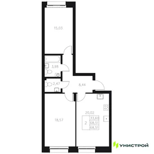 Планировка 2-комн. квартира, 68.51 м² ЖК «Statum»