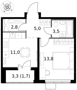 Квартира 1-комн. квартира, 37.8 м² ЖК «1-й Южный» Фото 1 Квартира 1-комн. квартира, 37.8 м² ЖК «1-й Южный» Фото 1