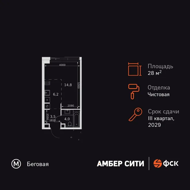 Планировка Студия, 28.5 м² ЖК «Amber Сity» Планировка Студия, 28.5 м² ЖК «Amber Сity»
